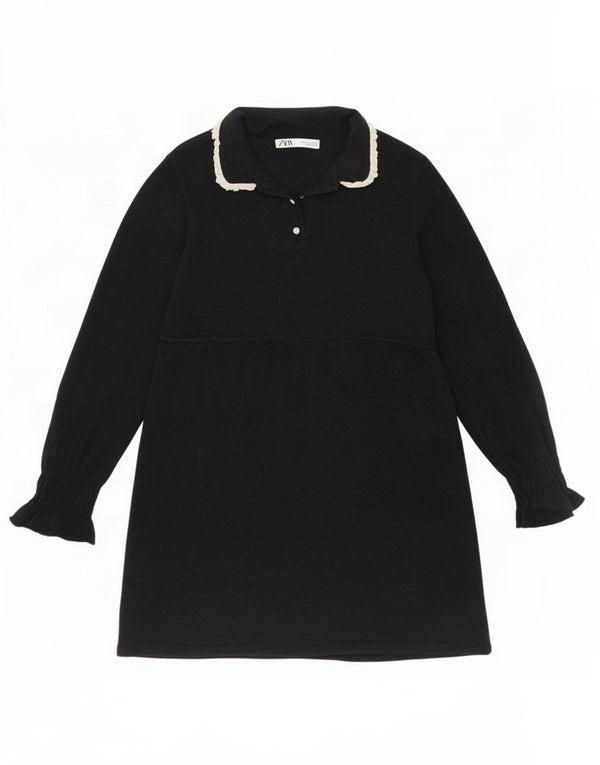 Zara Robe trapèze à manches longues pour femme UK 44 Large Noir Polyester