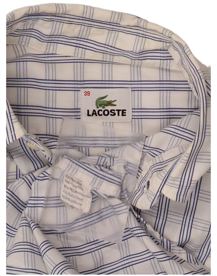 Lacoste Chemise à manches courtes pour hommes Taille 39 Coton à carreaux blanc moyen