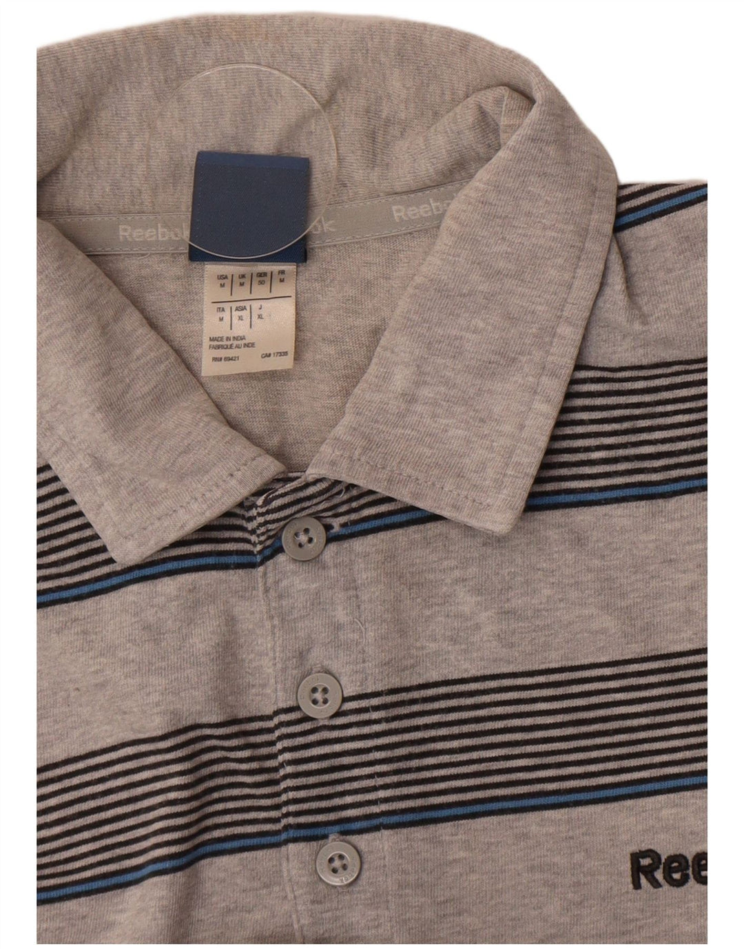 Reebok Polo Homme Gris Moyen Rayé Coton