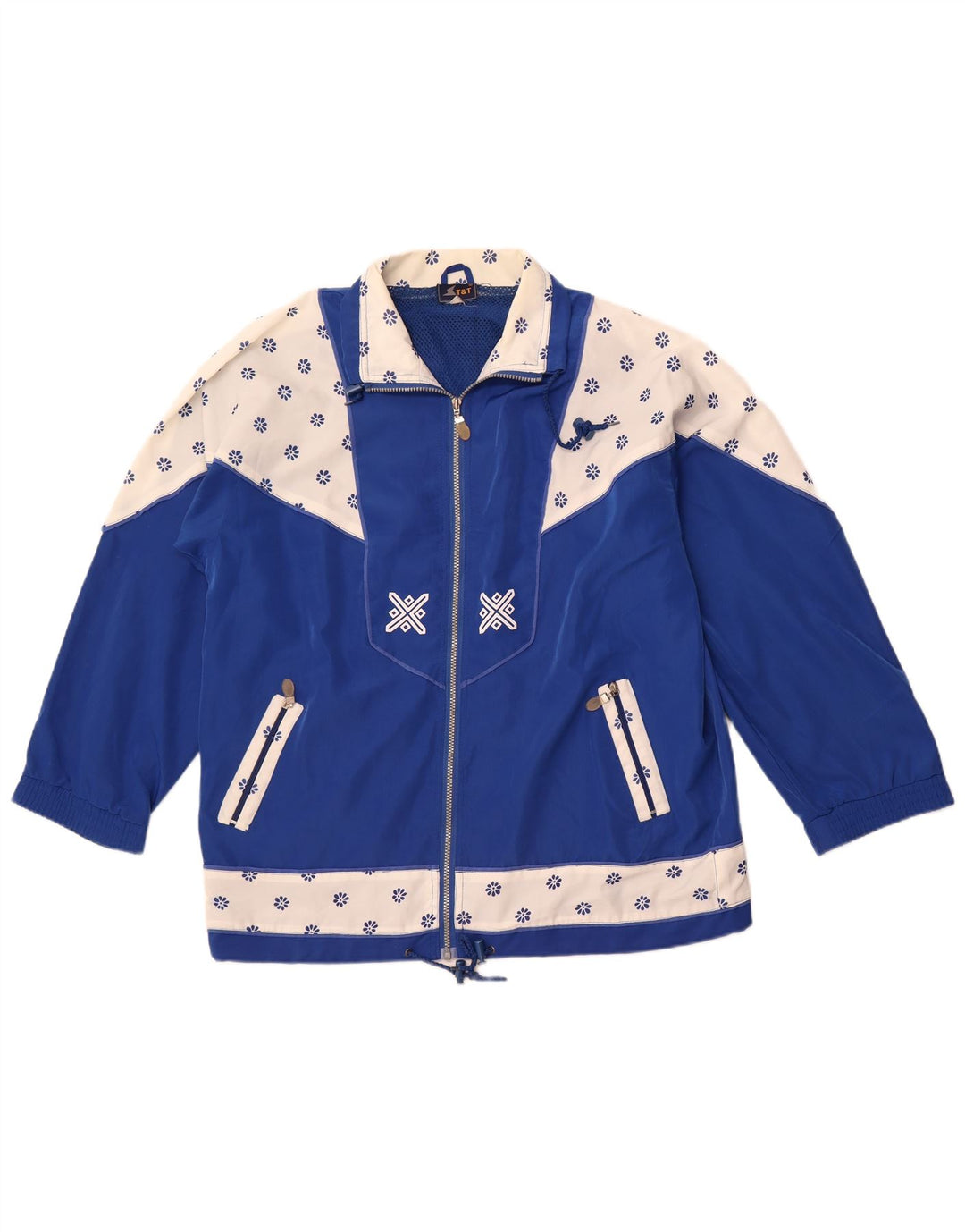 VINTAGE Veste de survêtement femme 2XL Bleu Colourblock Rétro
