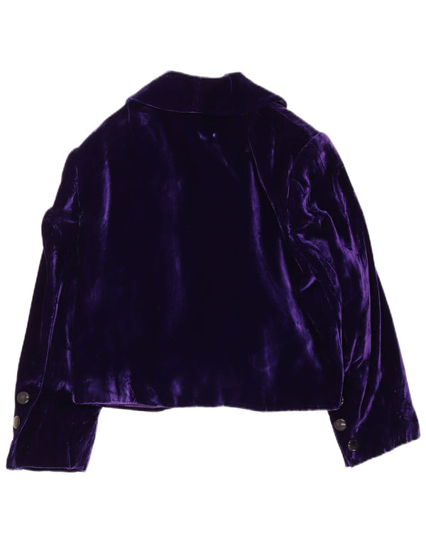 vintage Womens Crop Velvet Open Bolero Jacket UK 14 Moyen Violet