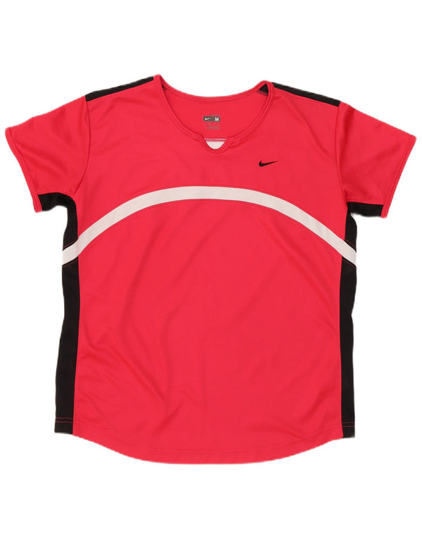 Nike Womens Dri Fit T-Shirt Top US 8/10 Rouge Moyen Polyester Colorblock