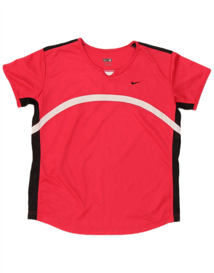 Nike Womens Dri Fit T-Shirt Top US 8/10 Rouge Moyen Polyester Colorblock