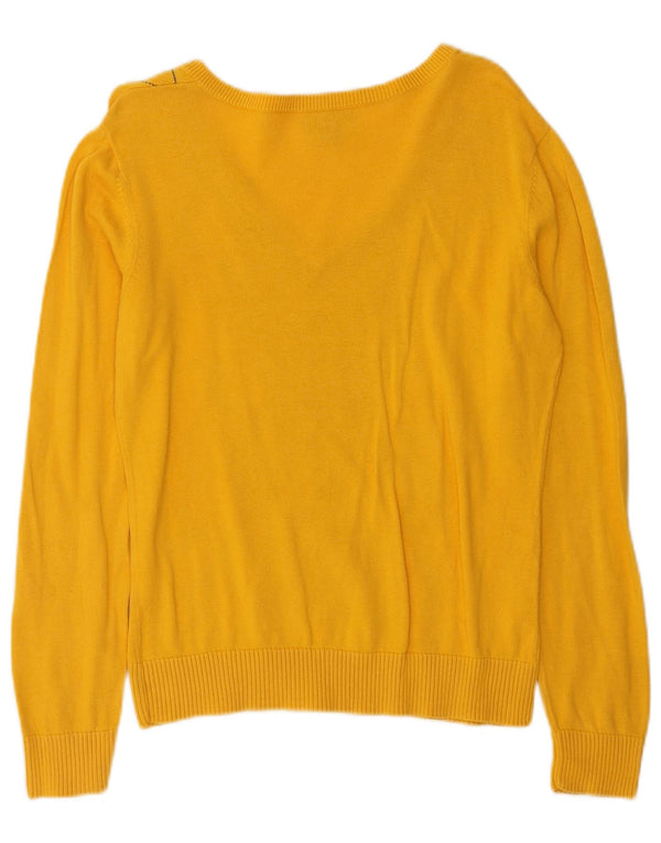 Izod Pull col en V pour femme UK 44, coton jaune moyen à carreaux/losanges