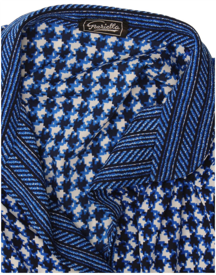vintage Femme Blouse Top UK 10 Petit Pied-de-poule Bleu Marine