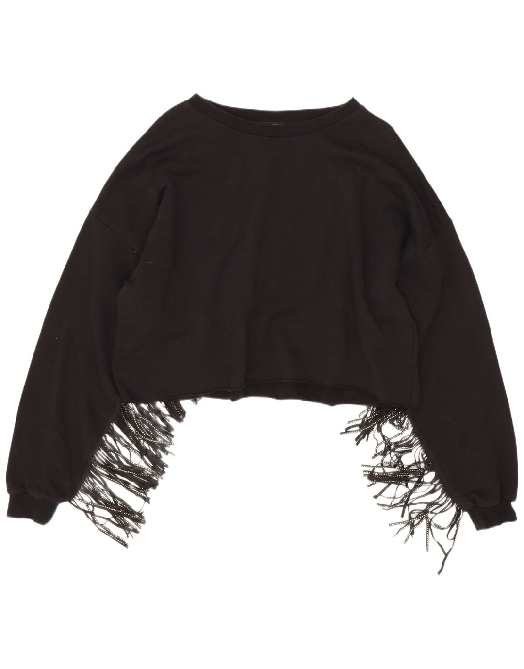 Zara Womens Crop Oversize Sweatshirt Jumper UK 14 Moyen Noir Coton