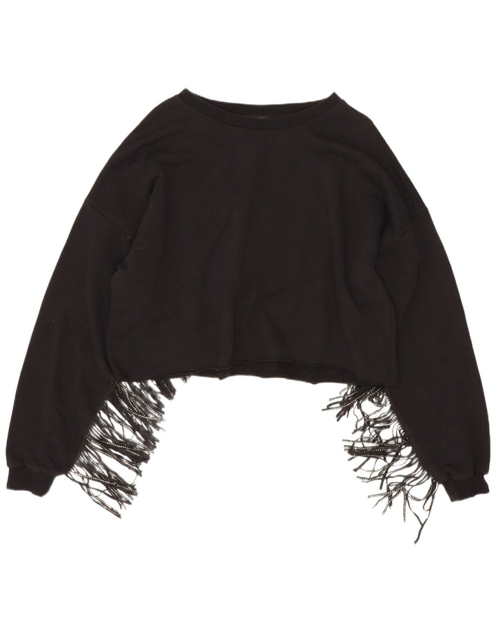 Zara Womens Crop Oversize Sweatshirt Jumper UK 14 Moyen Noir Coton