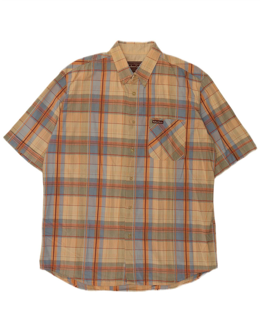 Marlboro Classics Chemise à manches courtes pour homme XL en coton à carreaux beige