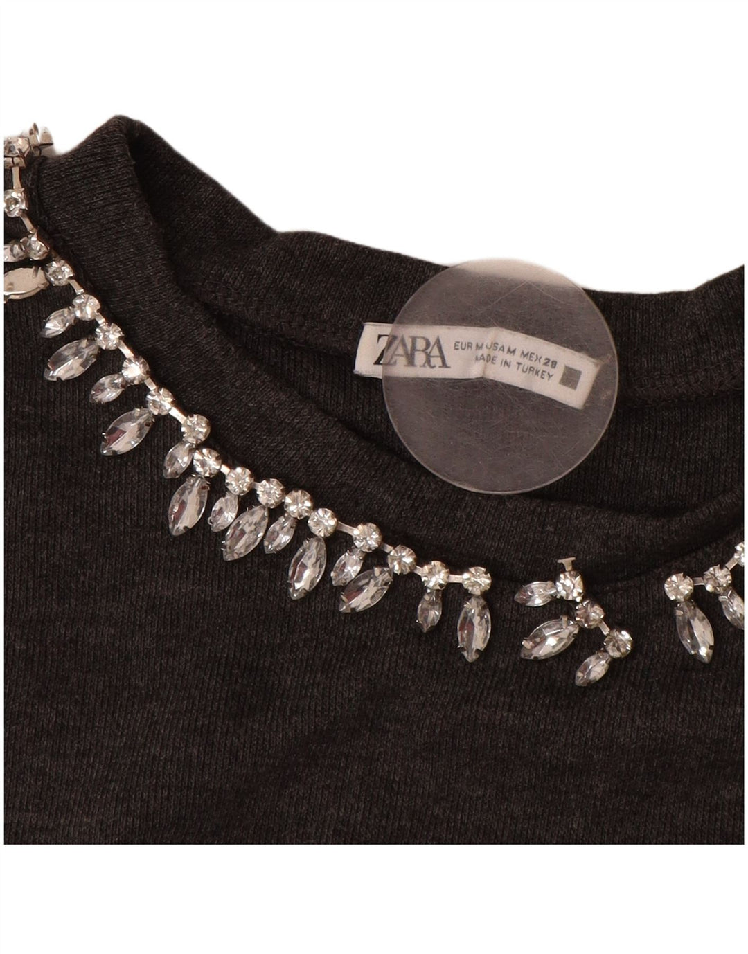 ZARA Pull court à manches 3/4 et col bateau pour femme UK 14 Gris moyen