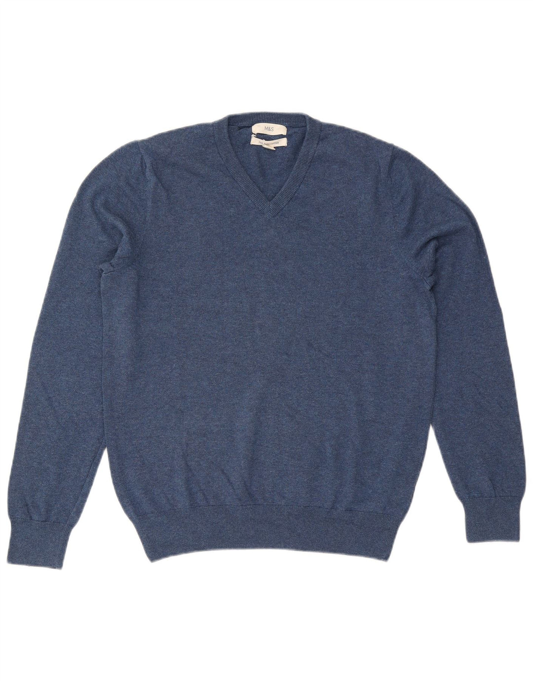 Marks & Spencer Pull Col V Homme Bleu Moyen Coton