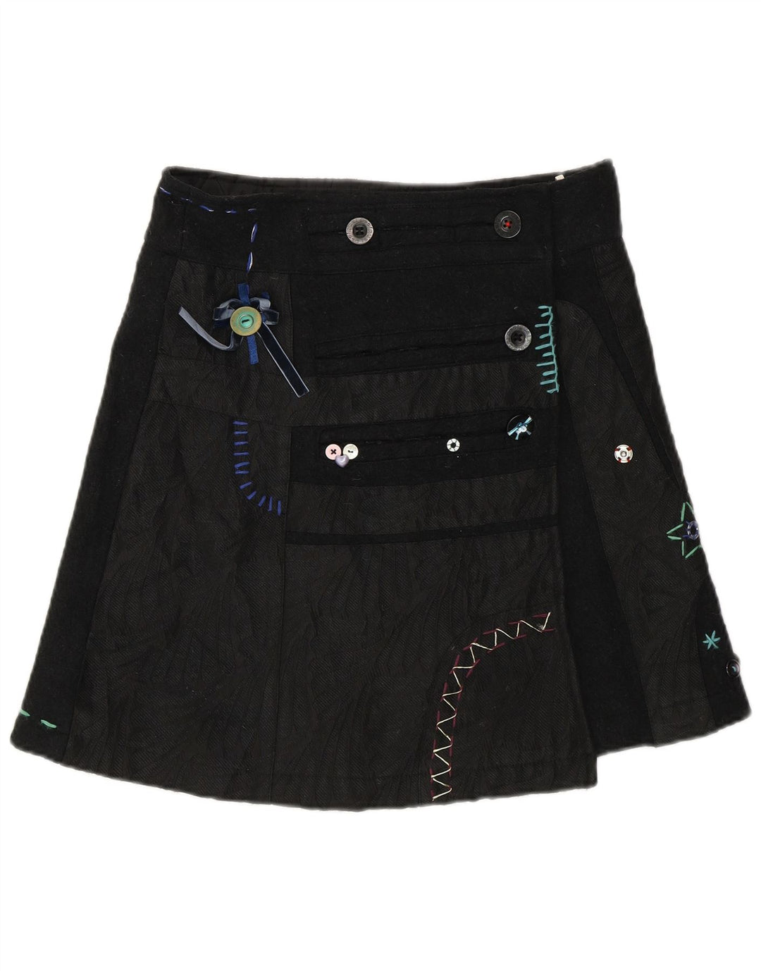 Desigual Jupe portefeuille graphique pour femme EU 38 Medium W30 Noir