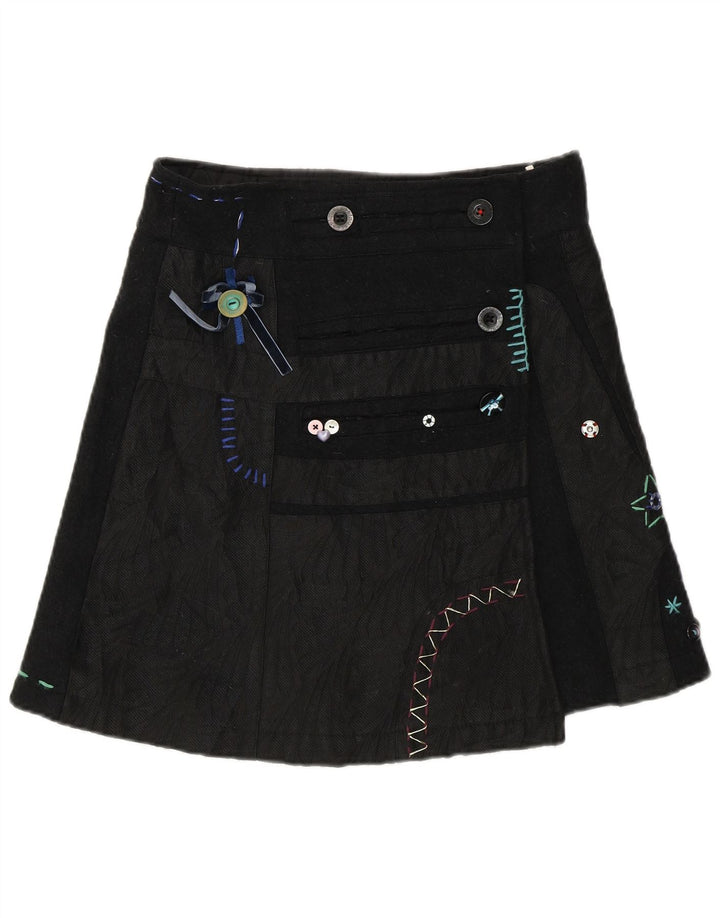 Desigual Jupe portefeuille graphique pour femme EU 38 Medium W30 Noir