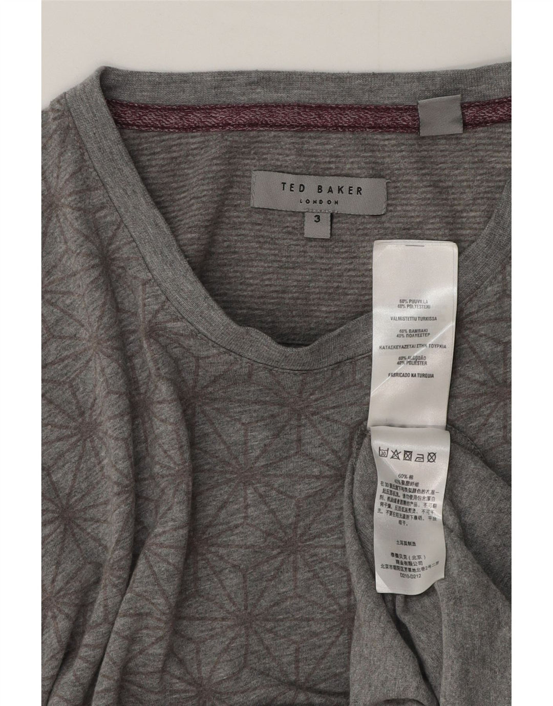 Ted Baker T-shirt graphique pour homme Taille 3 Gris moyen Coton géométrique