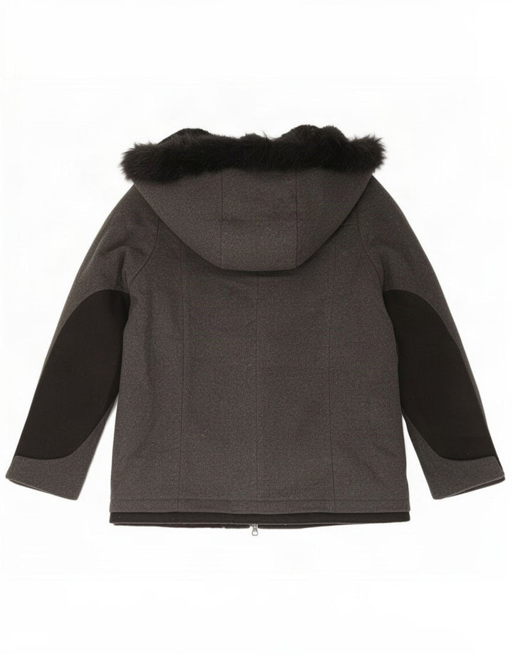 Zara Veste Sherpa surdimensionnée à capuche pour femme UK 10 Petite laine grise