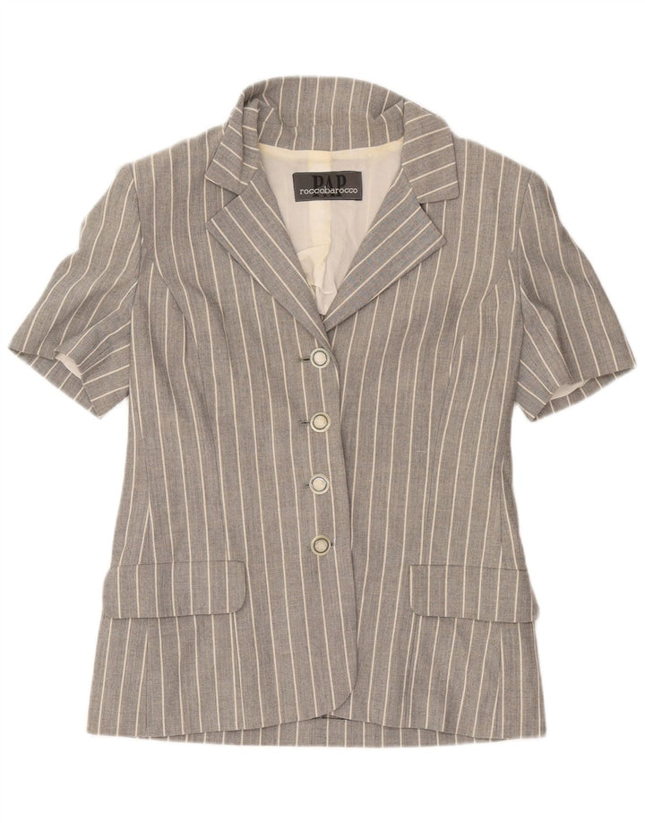Roccobarocco Veste blazer à 4 boutons pour femme UK 10 Petites rayures grises