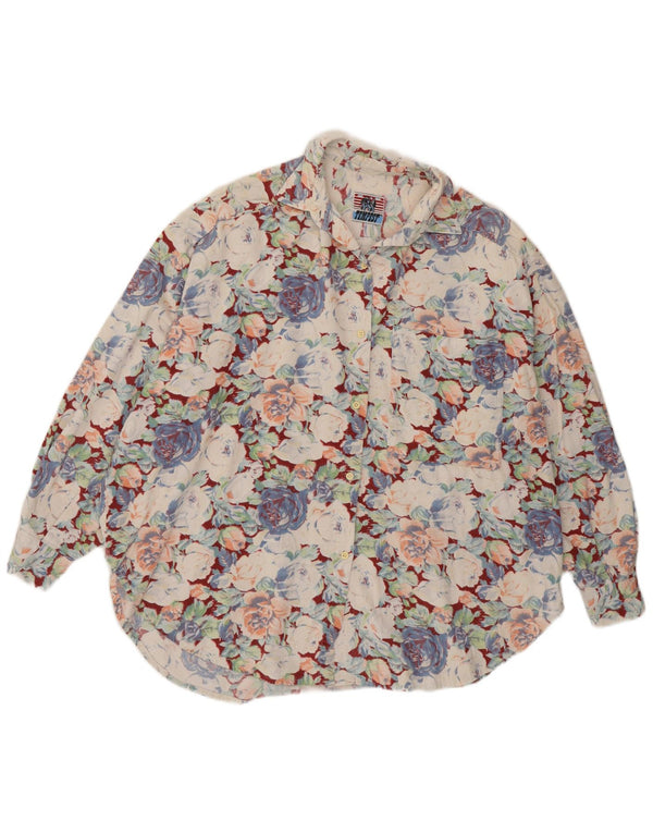 vintage Femmes Corduroy Shirt Blouse UK 20 2XL Multicolore Floral