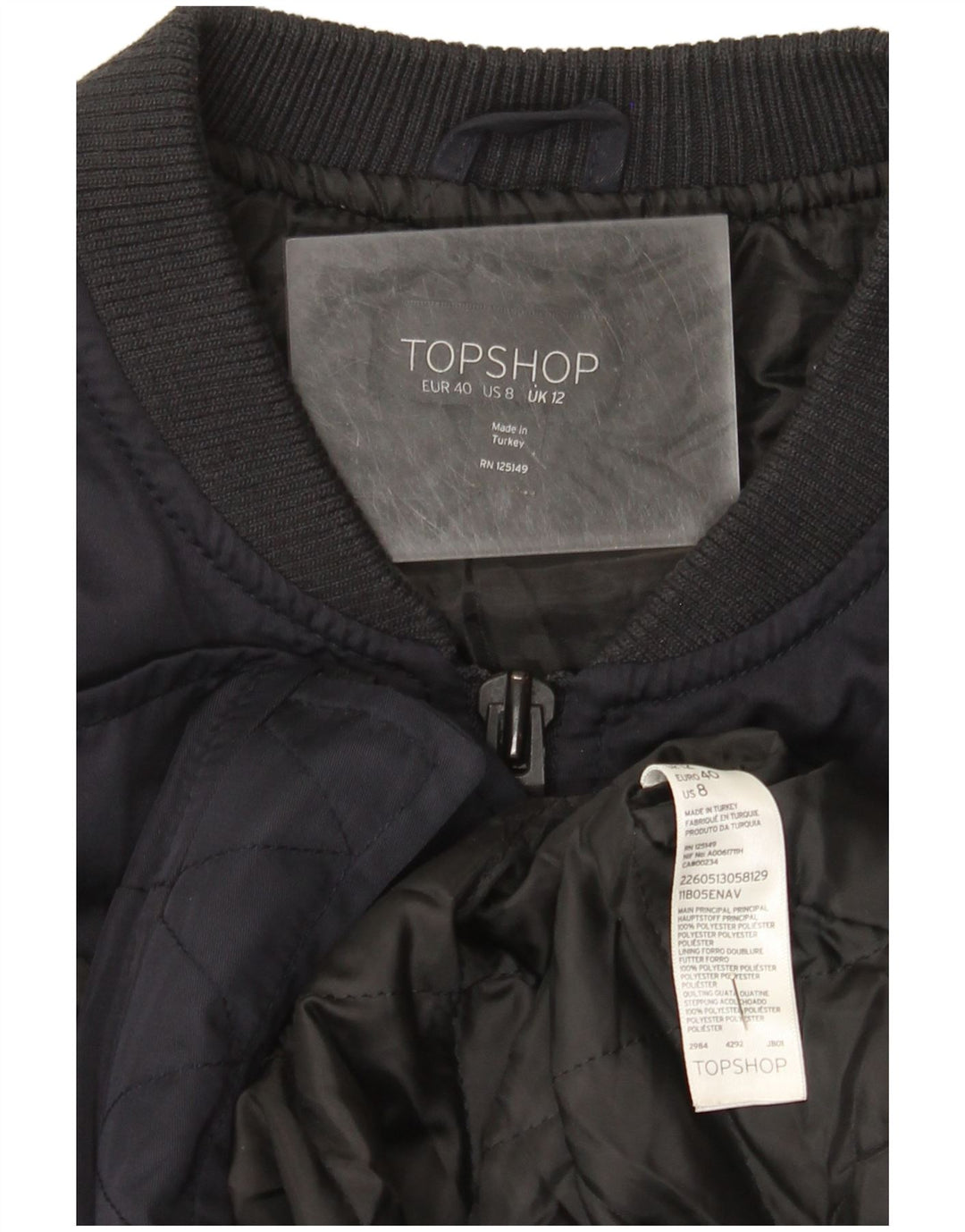 Topshop Veste Bomber Femme UK 12 Medium Bleu Marine Polyester