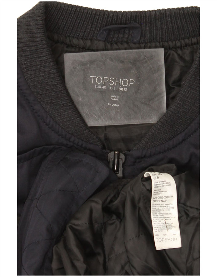 Topshop Veste Bomber Femme UK 12 Medium Bleu Marine Polyester