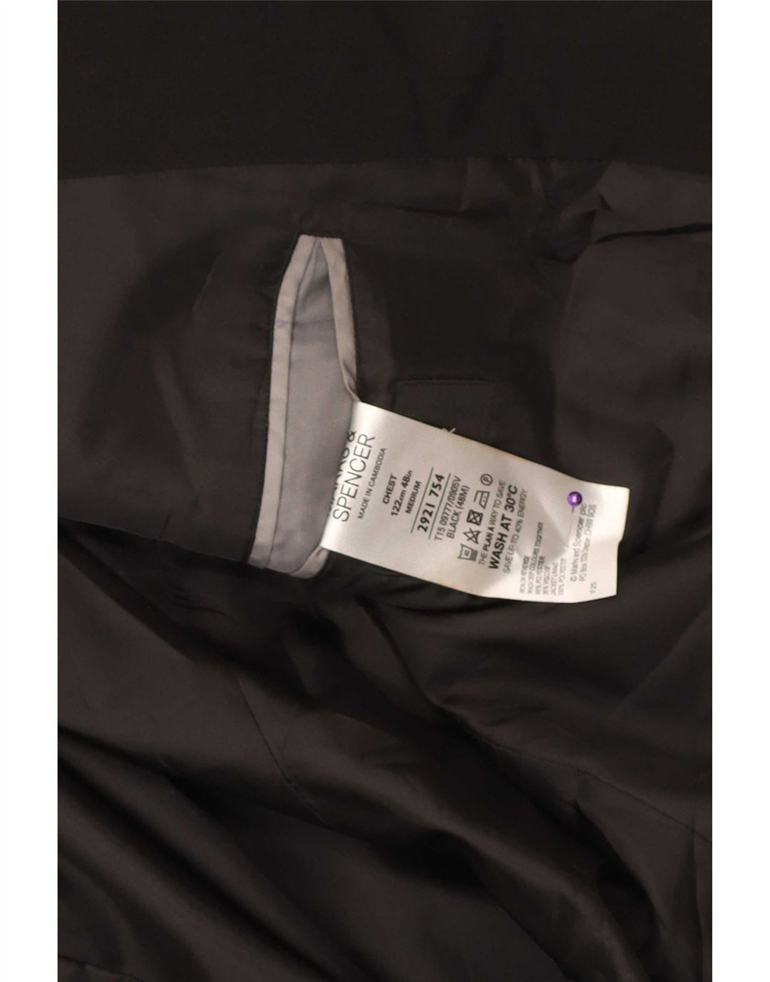 Marks & Spencer Veste blazer à 2 boutons pour homme UK 48 2XL Noir Polyester