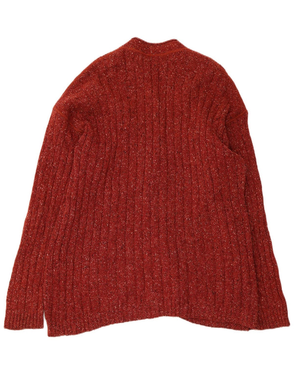 Stefanel Womens Cardigan Sweater UK 16 Grande laine mouchetée rouge