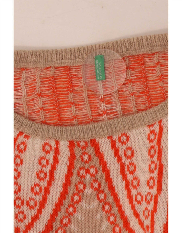 Benetton Pull à col rond à motif abstrait pour femme UK 10 Petit Beige