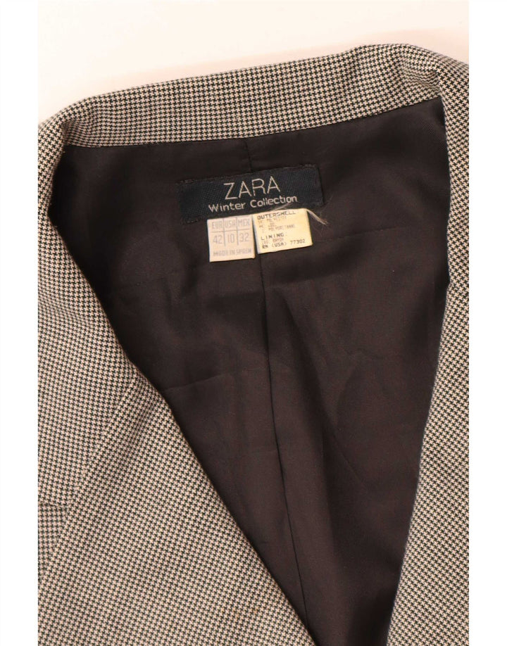 Zara Veste Blazer 4 Boutons Femme EU 42 Grand Gris Pied-de-Poule Polyester