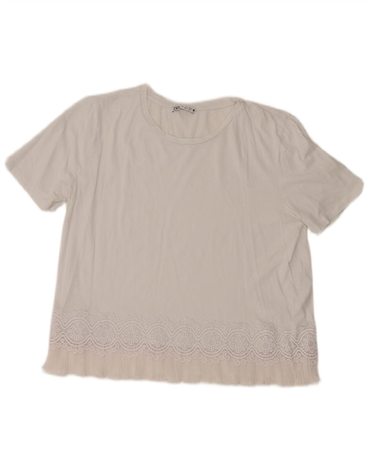 Zara Womens Blouse Top UK 16 Grand Coton Blanc