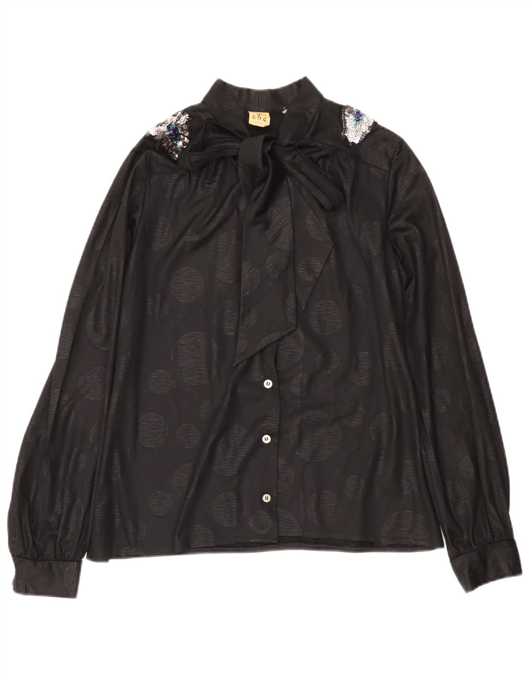 vintage Femme Front Tie Shirt Blouse IT 46 Grand Noir À Pois
