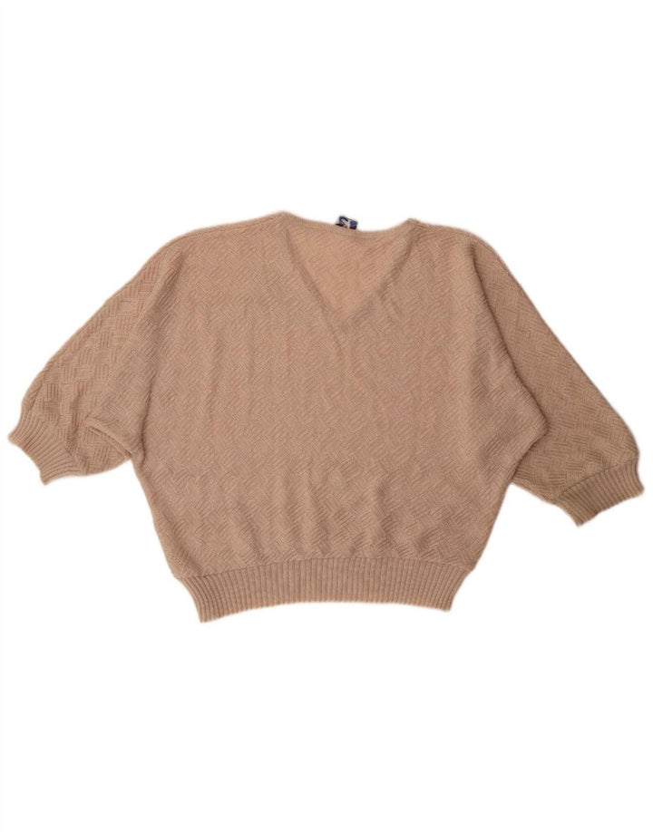 C & A Womens Batwing V-Neck Jumper Sweater EU 42 Large Beige Acrylic