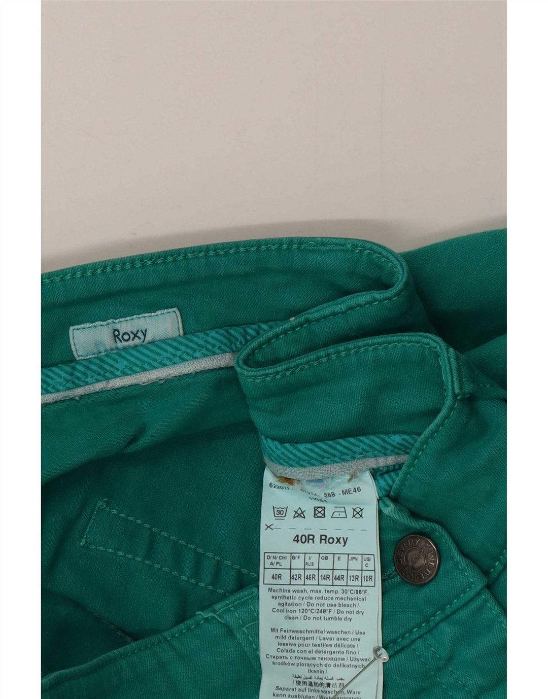 Roxy Jeans Slim Femme UK 14 Large W30 L30 Vert Coton