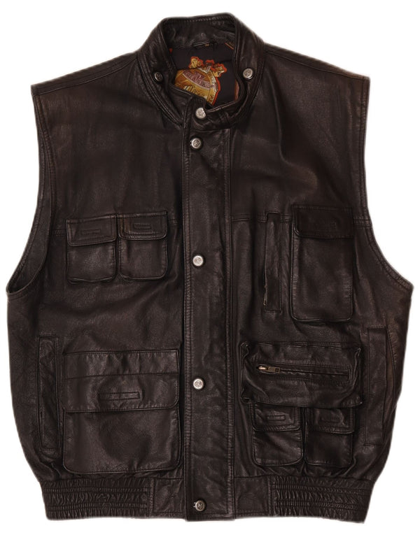 gilet en cuir homme vintage IT 50 Grand cuir noir