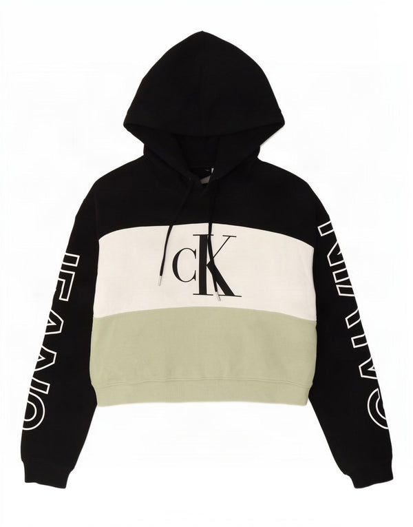 Calvin Klein Jeans Pull à capuche graphique surdimensionné pour femme UK 10 Petit Noir