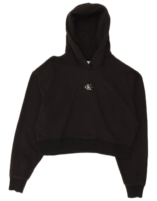 Calvin Klein Jeans Pull à capuche court surdimensionné pour femme UK 10 Petit Noir