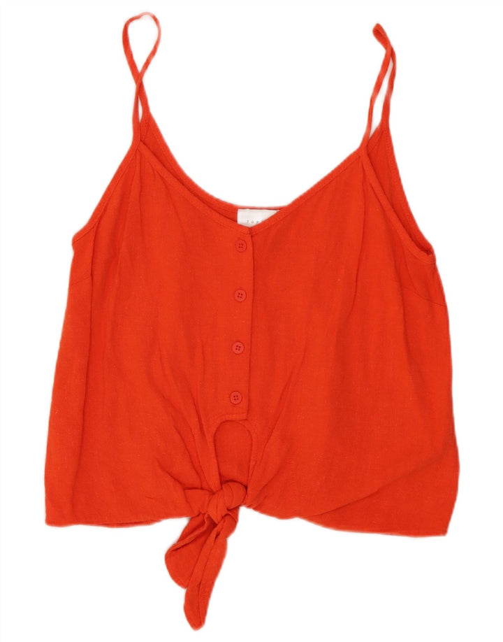 Topshop Femme Crop Front Tie Cami Top UK 8 Petite Viscose Rouge