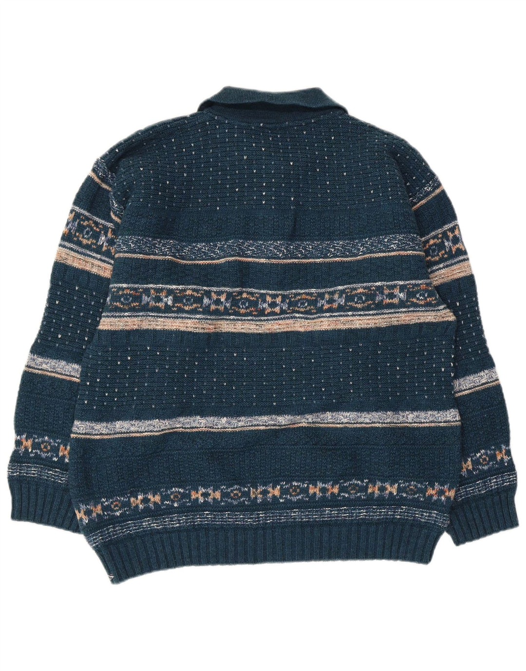 North Pole Pull à col polo pour homme Bleu moyen Laine Fair Isle