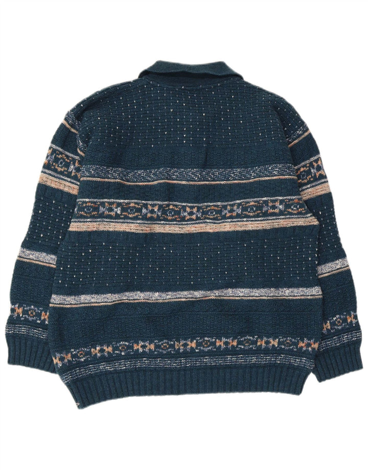 North Pole Pull à col polo pour homme Bleu moyen Laine Fair Isle