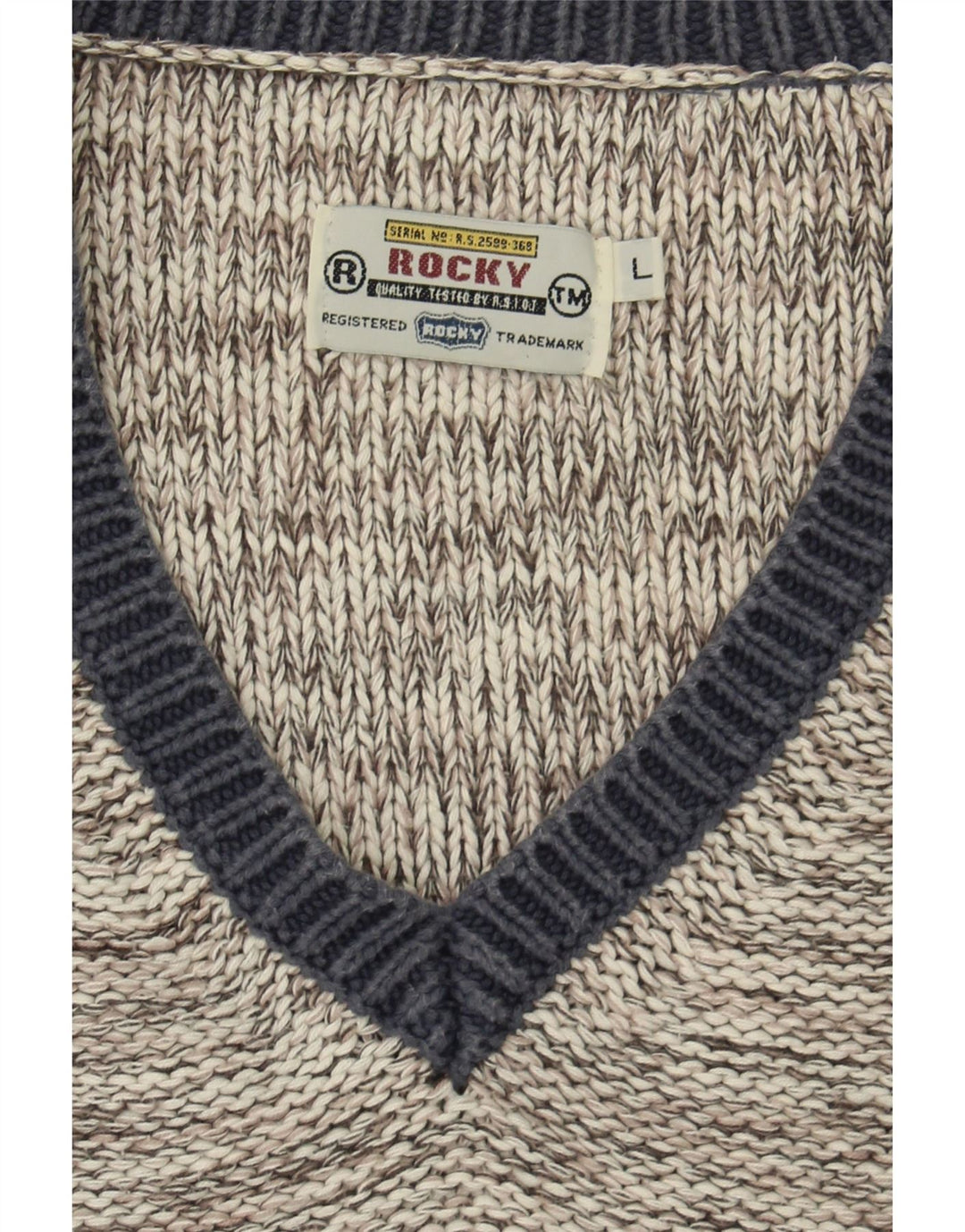 ROCKY Mens V-Neck Jumper Sweater Large Grey Flecked Cotton Vintage Rocky and Second-Hand Rocky from Messina Hembry 