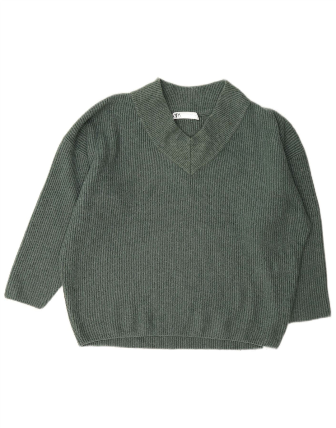 Zara Pull surdimensionné à col en V pour femme UK 14 Acrylique vert moyen