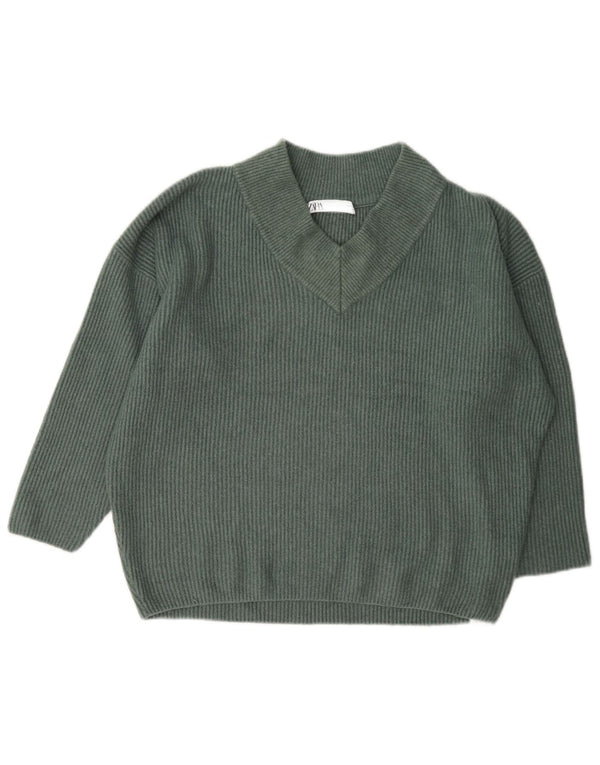 Zara Pull surdimensionné à col en V pour femme UK 14 Acrylique vert moyen