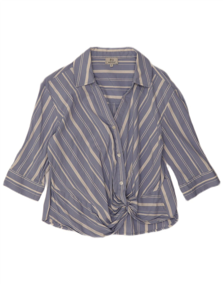 Woolrich Chemisier surdimensionné à manches 3/4 pour femme UK 10 Petit bleu rayé
