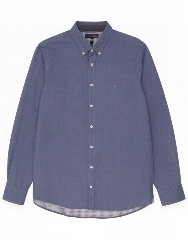 Tommy Hilfiger Chemise slim fit pour homme en coton bleu Large