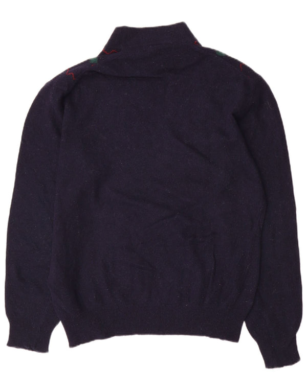 vintage Mens Turtle Neck Jumper Pull Moyen Bleu Marine Argyle/Diamant