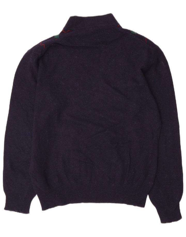 vintage Mens Turtle Neck Jumper Pull Moyen Bleu Marine Argyle/Diamant