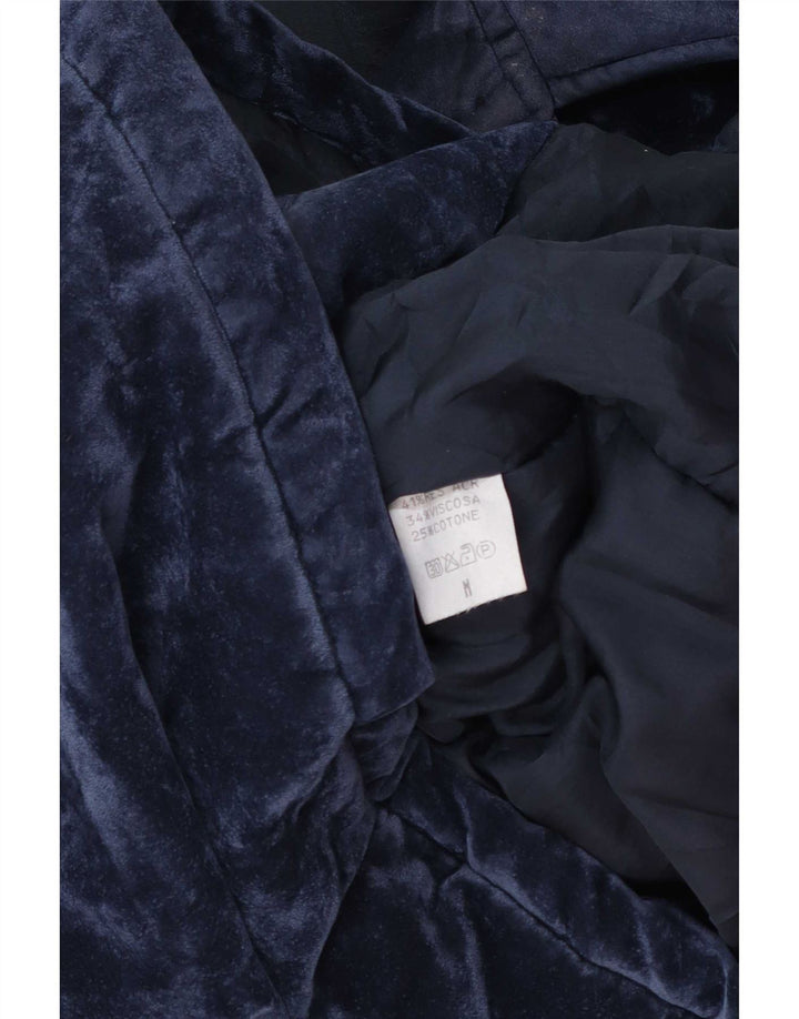 vintage Femmes Surdimensionné Velours Coupe-Vent Manteau UK 14 Bleu Marine Moyen