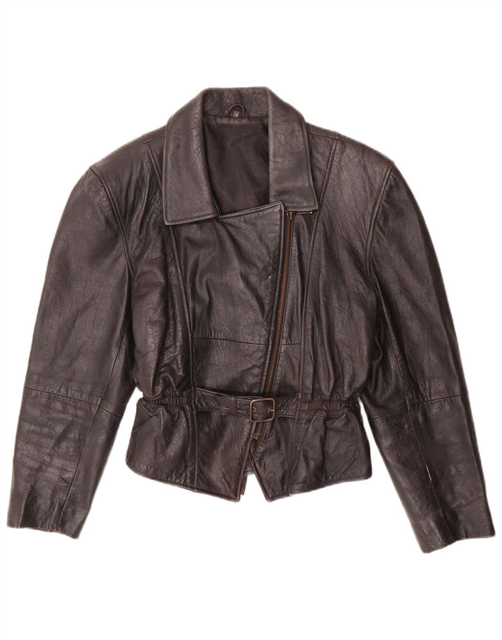 Veste motard en cuir femme vintage EU 38 Cuir noir moyen