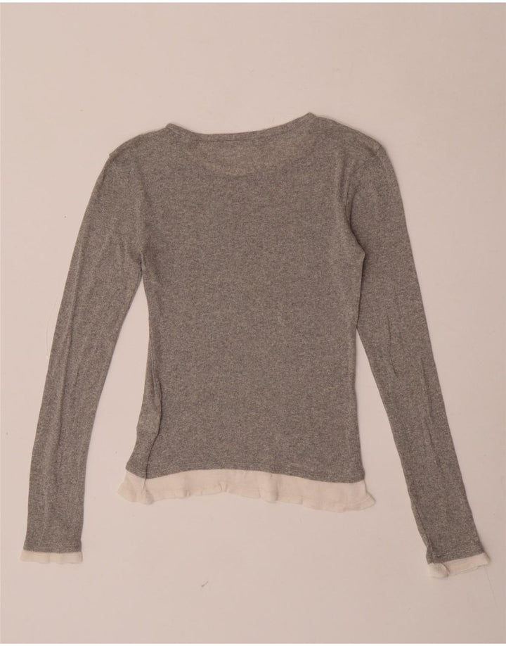 Zara Femme Top Manches Longues UK 8 Petit Gris Colorblock Polyester