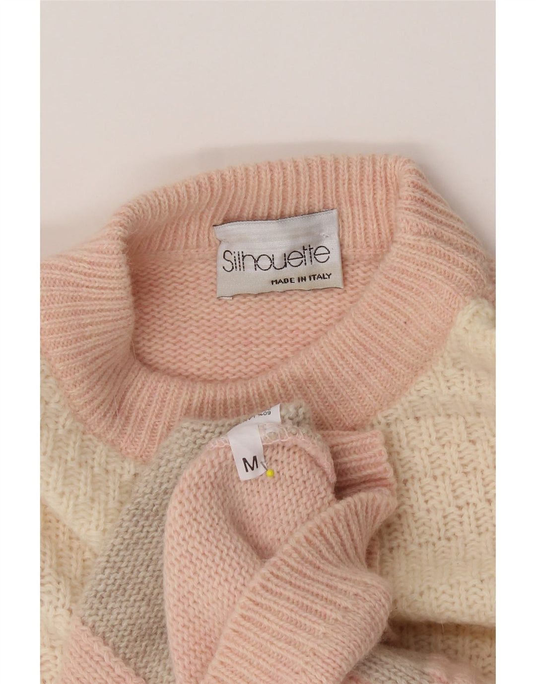 SILHOUETTE Womens Turtle Neck Jumper Sweater UK 14 Medium Pink Colourblock Vintage Silhouette and Second-Hand Silhouette from Messina Hembry 