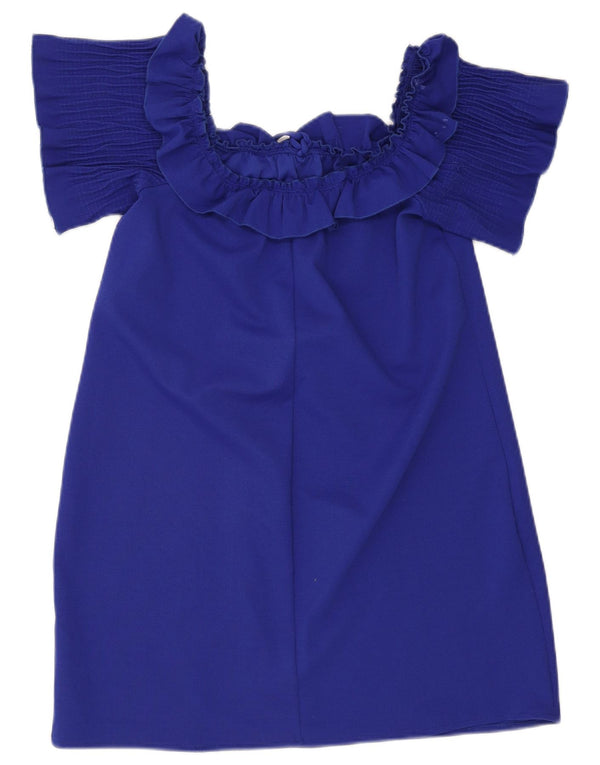Zara Robe à volants et épaules dénudées pour femme UK 14 Large Bleu