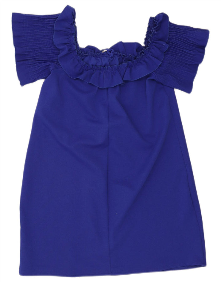 Zara Robe à volants et épaules dénudées pour femme UK 14 Large Bleu
