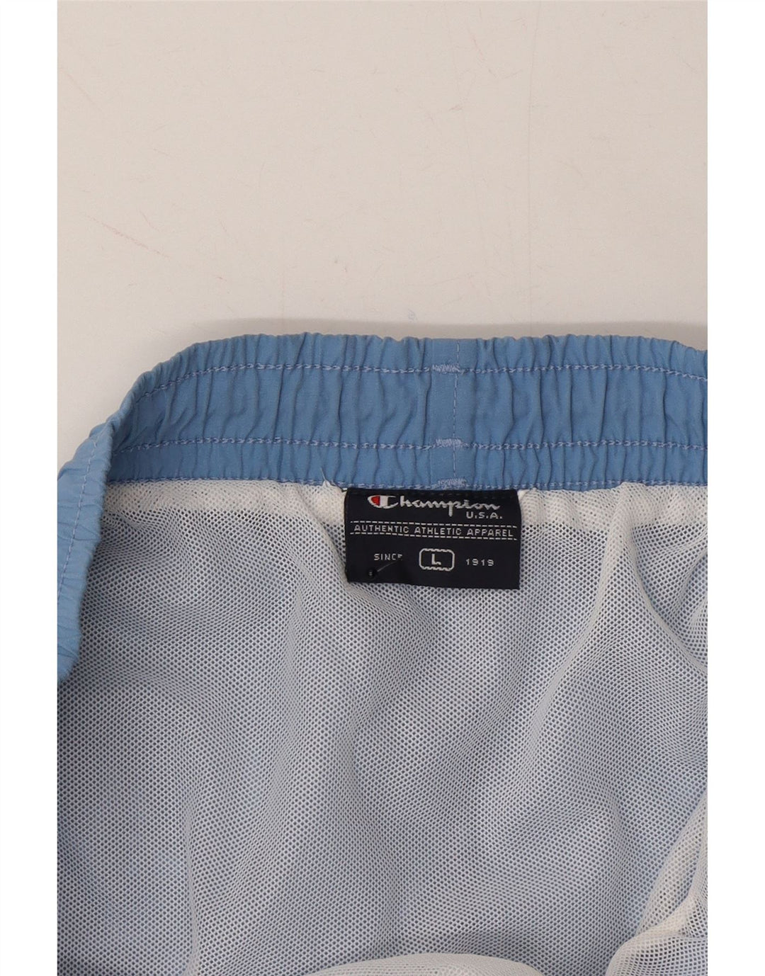 CHAMPION Mens Swimming Shorts Large  Blue Striped Vintage Champion and Second-Hand Champion from Messina Hembry 